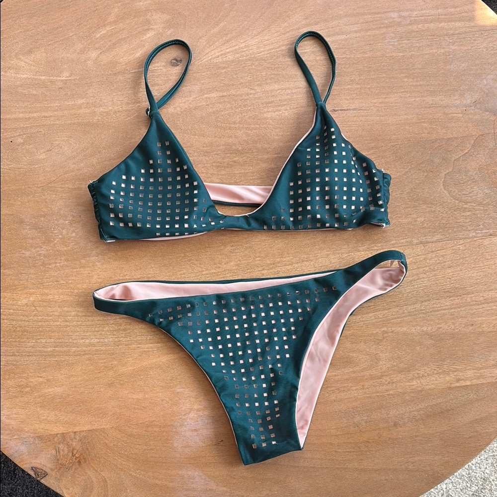 Teal and Pink Women's Swimwear Set